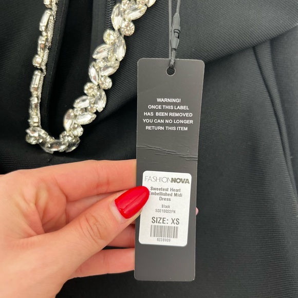 Black rhinestone strapless plunge bandage midi dress XS glam night out birthday - Picture 9 of 16